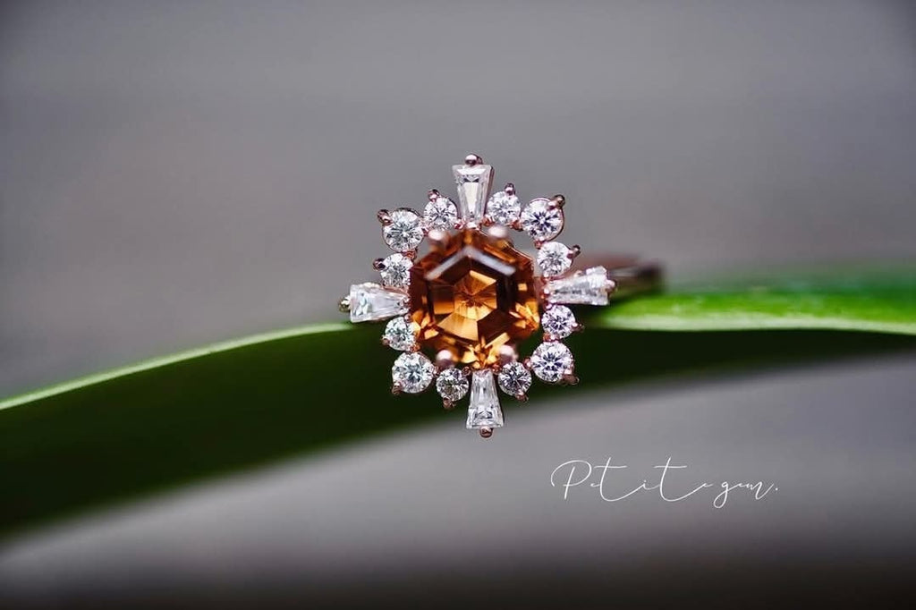 Nhẫn vàng 10K đá citrine thiên nhiên & Moissanite