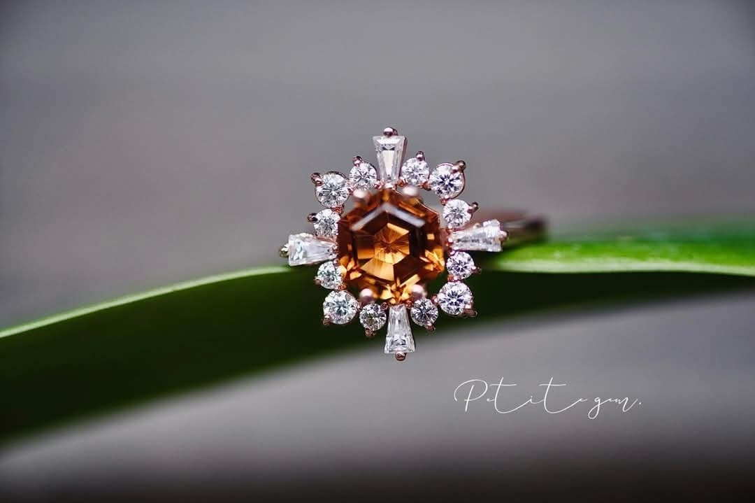 Nhẫn vàng 10K đá citrine thiên nhiên & Moissanite