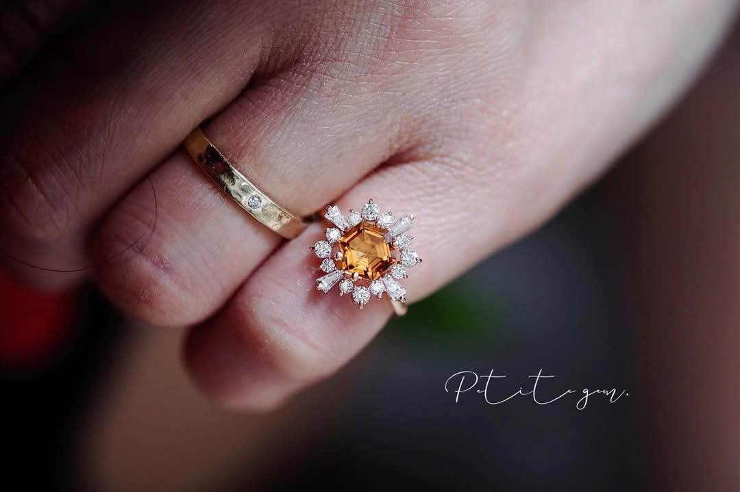 Nhẫn vàng 10K đá citrine thiên nhiên & Moissanite