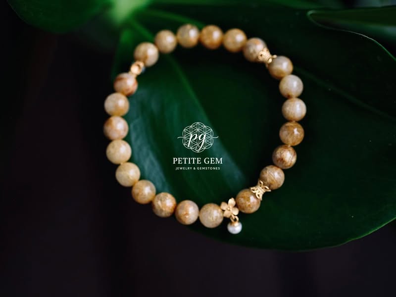 Vòng Thạch Anh Tóc Vàng charm Bạc Mạ Vàng