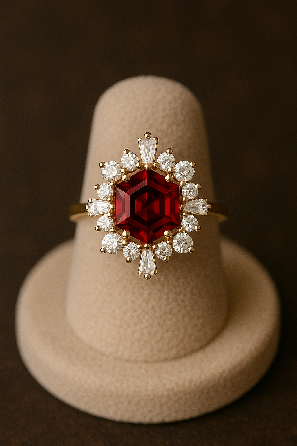 Nhẫn đá Garnet thiên nhiên & Moissanite