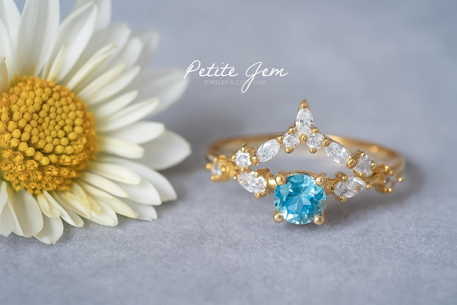 Nhẫn vương miện Topaz xanh thiên nhiên – Vàng/Bạc