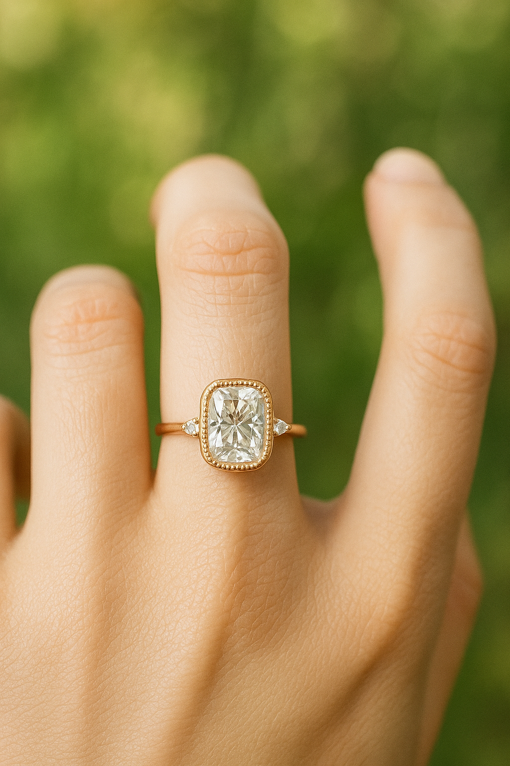 Nhẫn moissanite 7x9mm khung cổ điển