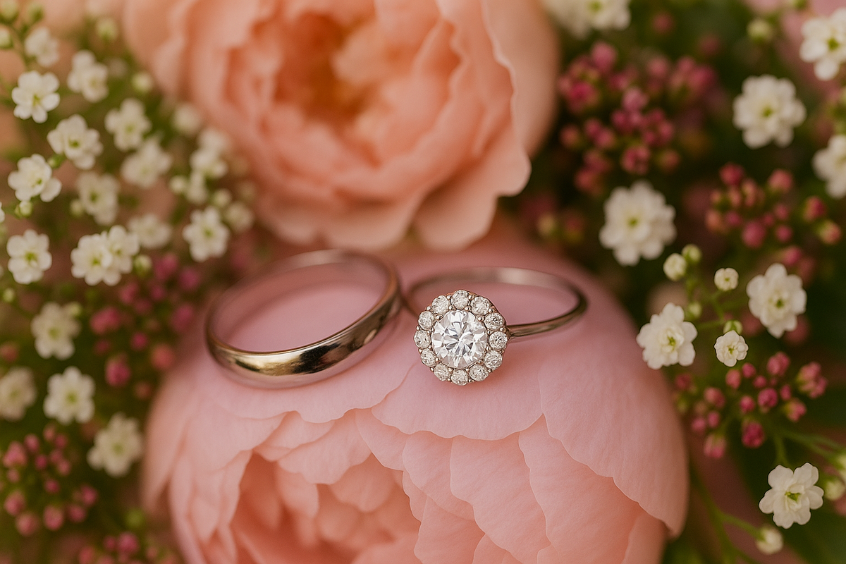 Bộ nhẫn cưới Petite Gem – Đá chủ moissanite 6mm