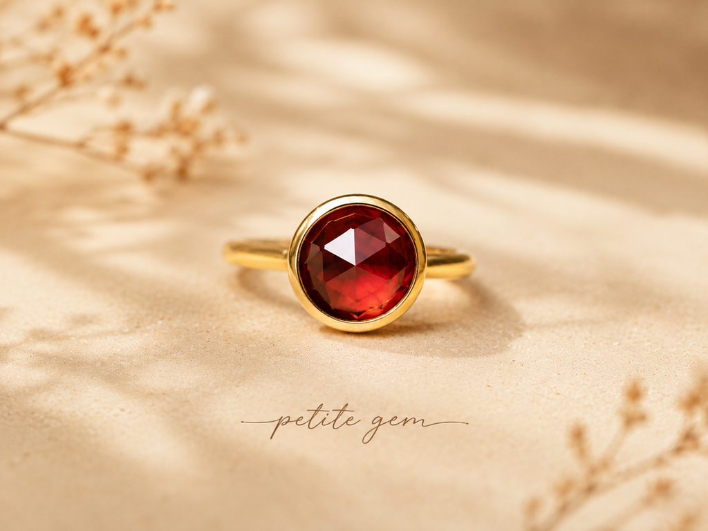Nhẫn đá garnet tròn