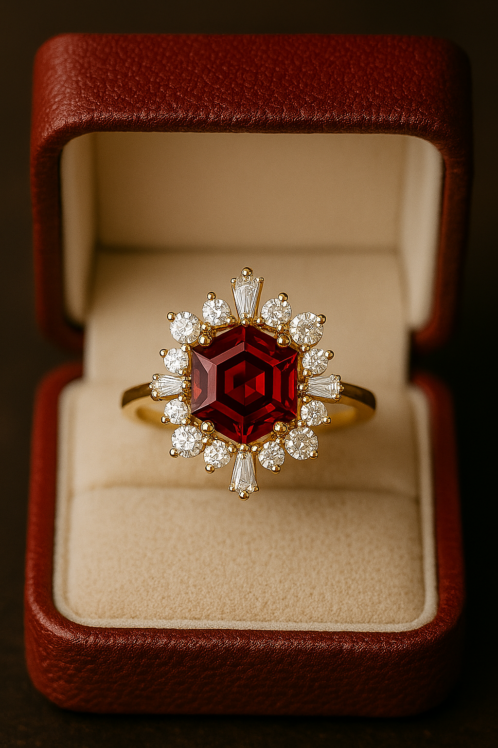 Nhẫn đá Garnet thiên nhiên & Moissanite