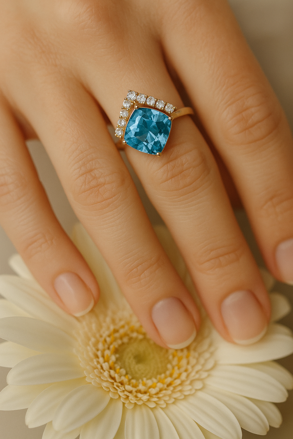 Nhẫn đá topaz xanh 7mm