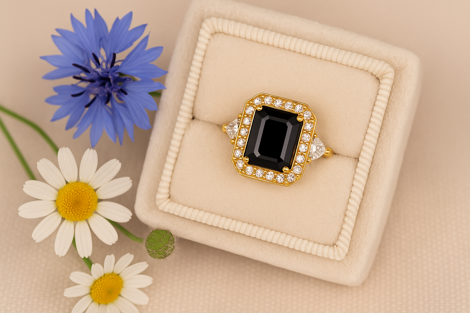 Nhẫn nữ tourmaline đen 8x10mm viền đá