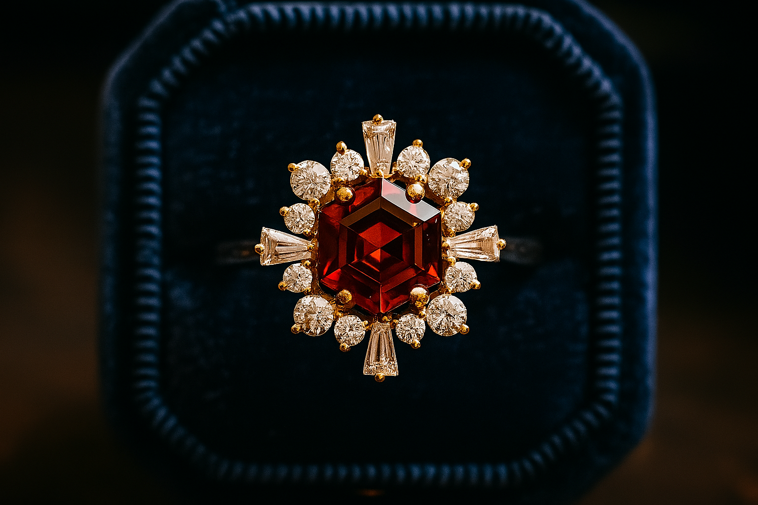 Nhẫn đá Garnet thiên nhiên & Moissanite
