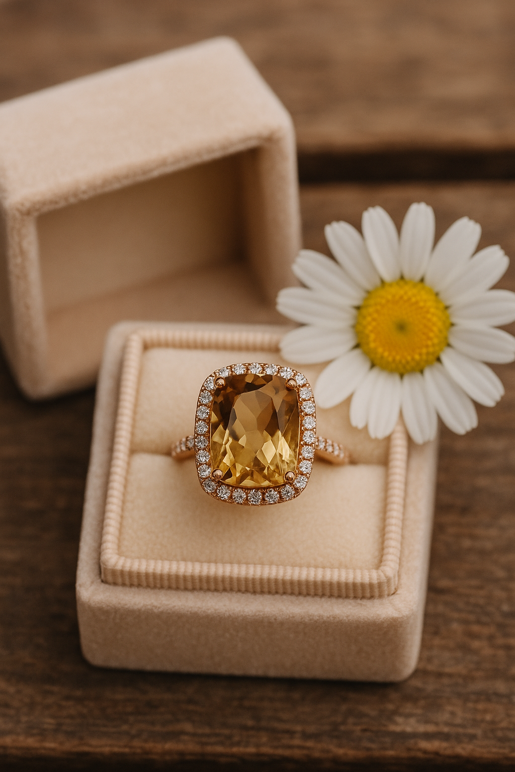 Nhẫn Citrine thiên nhiên 10x12mm viền moissanite