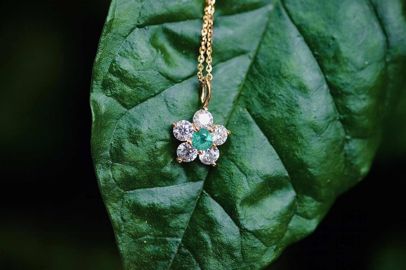 Mặt dây chuyền hoa ngọc lục bảo & moissanite